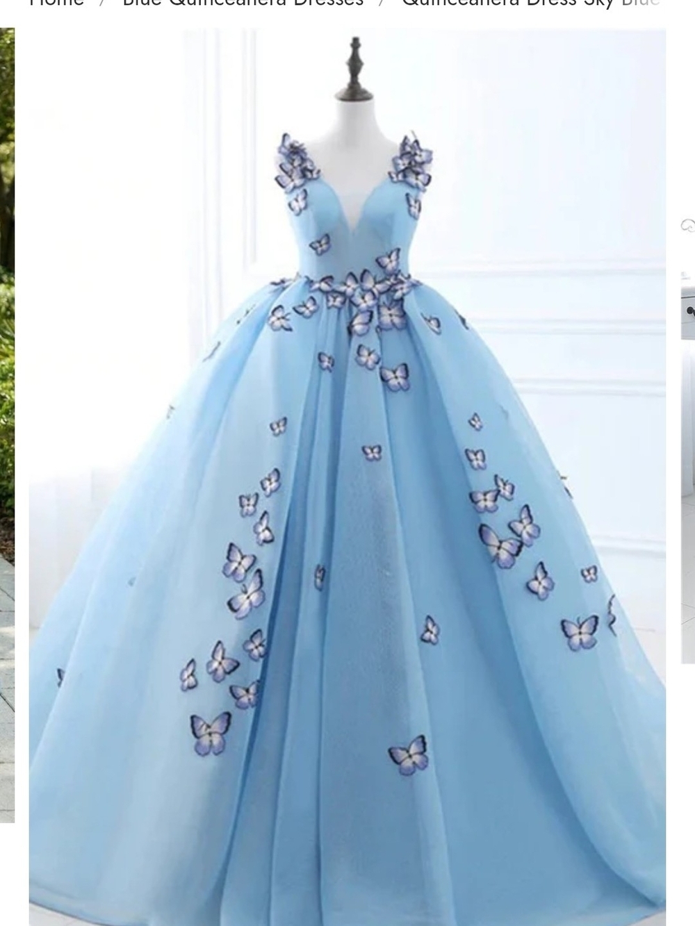Sky Blue Butterfly Ball Gown Prom Dress